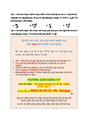 26 câu trắc nghiệm về thể tích hình chóp